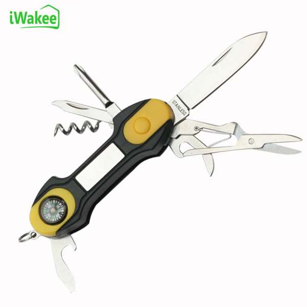 Outdoor Camping Multi Knife Swiss Pocket Knife with Plastic Handle and LED light